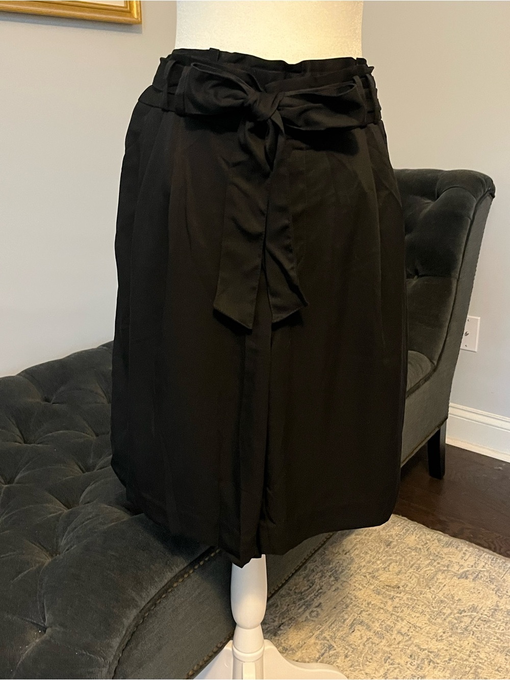 Black Tie-Waist Flowy Bermuda Shorts